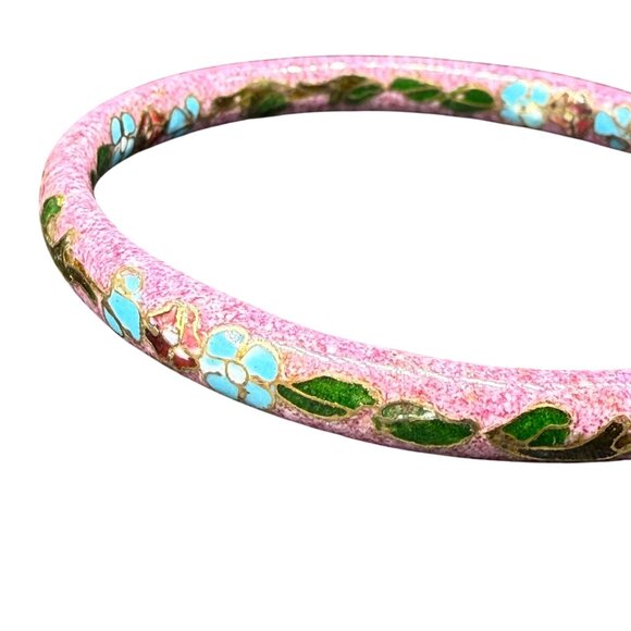 VTG Light Purple Enamel Cloisonne Floral Round Bangle Bracelet Bohemian Boho - Picture 2 of 5